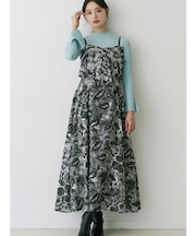 ジャカードバックレースアップキャミワンピース