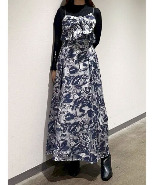 ジャカードバックレースアップキャミワンピース