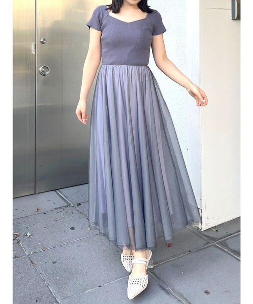 チュールドッキングビスチェニットワンピース