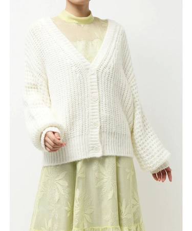 ワッフルオーバーニットカーデ