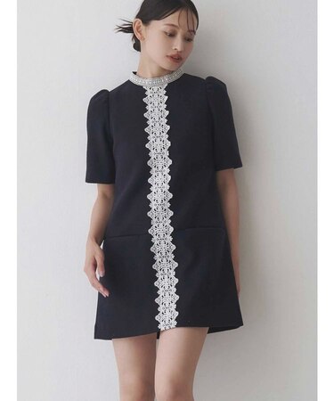 バイカラーレースミニワンピース