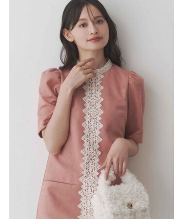 バイカラーレースミニワンピース