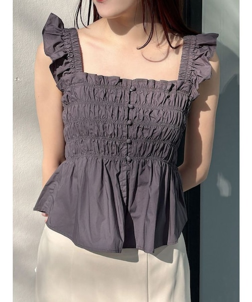 シャーリングフリルバックシャンブラウス