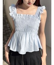 シャーリングフリルバックシャンブラウス