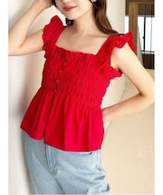 シャーリングフリルバックシャンブラウス