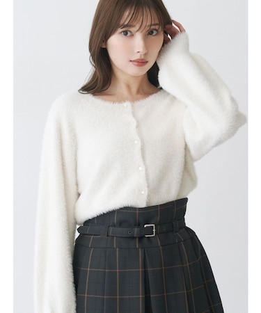ミニシャギークルーネックカーディガン