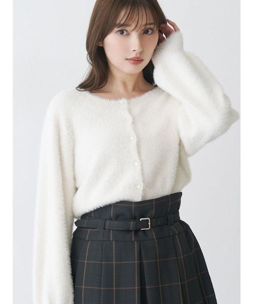 ミニシャギークルーネックカーディガン