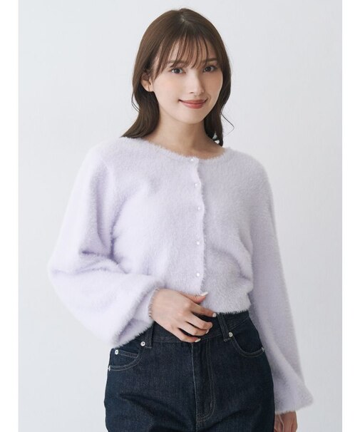 ミニシャギークルーネックカーディガン