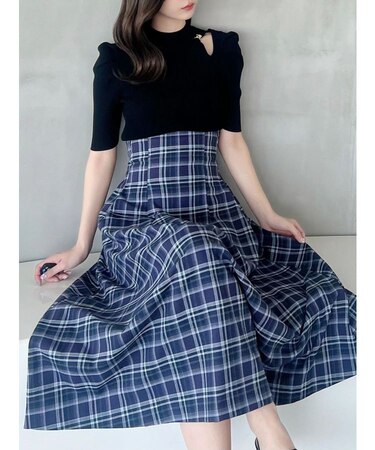 オリジナルチェックコルセットフレアスカート