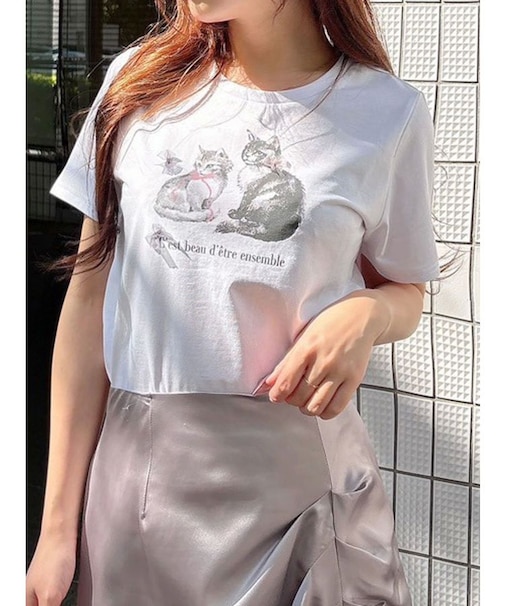 CATプリントリボンTシャツ