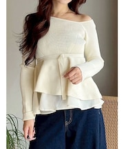 異素材ドッキングペプラムニット