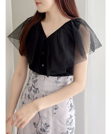 チュールドッキングカーデライクニット