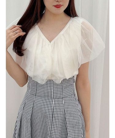 チュールドッキングカーデライクニット