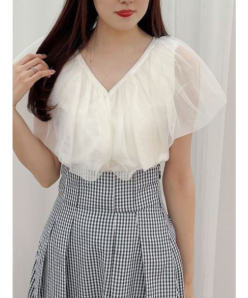 チュールドッキングカーデライクニット