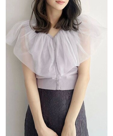 チュールドッキングカーデライクニット