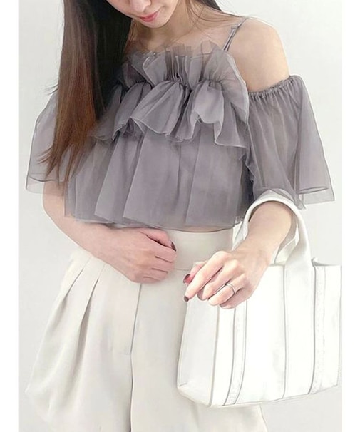 チュールフリルトップス