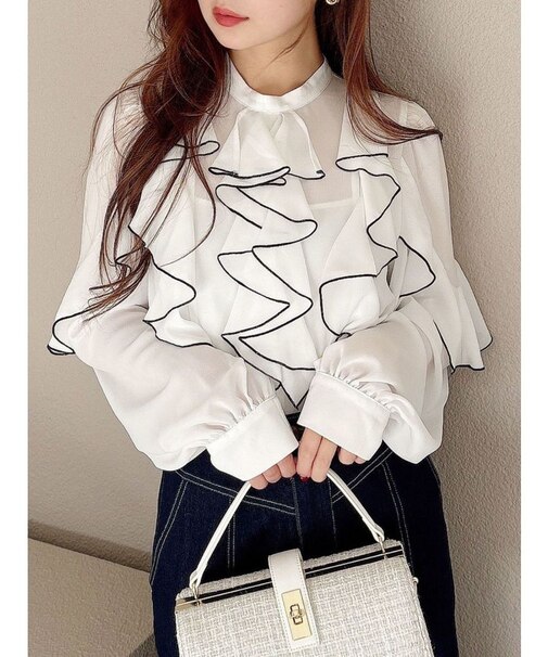 配色メローラッフルブラウス