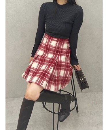 シャギーチェックボックスプリーツミニスカパン