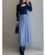 2WAYチュールニットドッキングワンピース