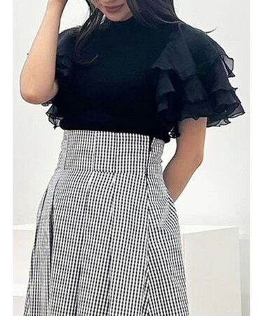 異素材ボリュームラッフルスリーブニット