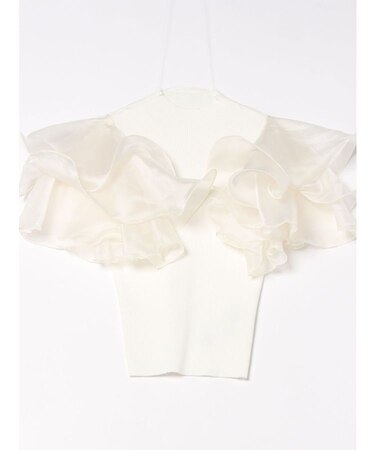 異素材ボリュームラッフルスリーブニット