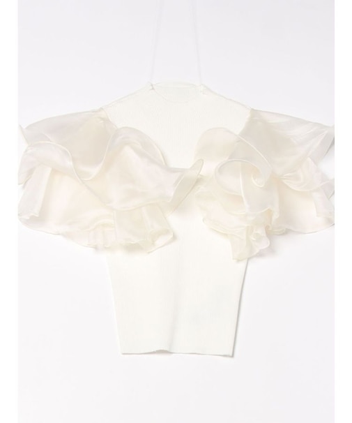 異素材ボリュームラッフルスリーブニット