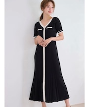 バイカラーニットワンピース