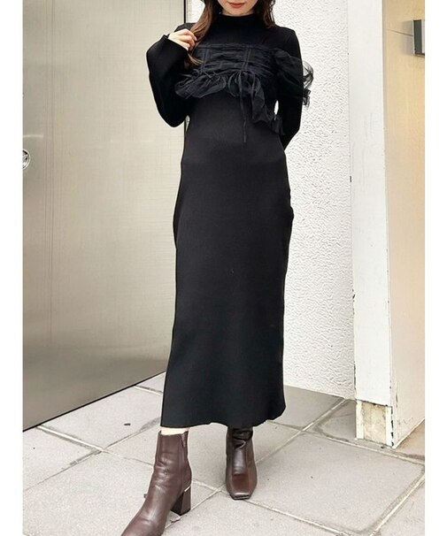 シャーリングビスチェニットワンピース