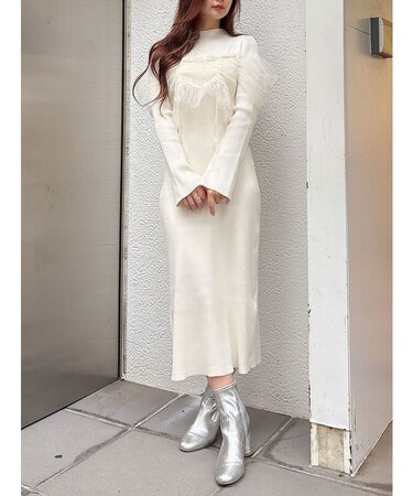 シャーリングビスチェニットワンピース