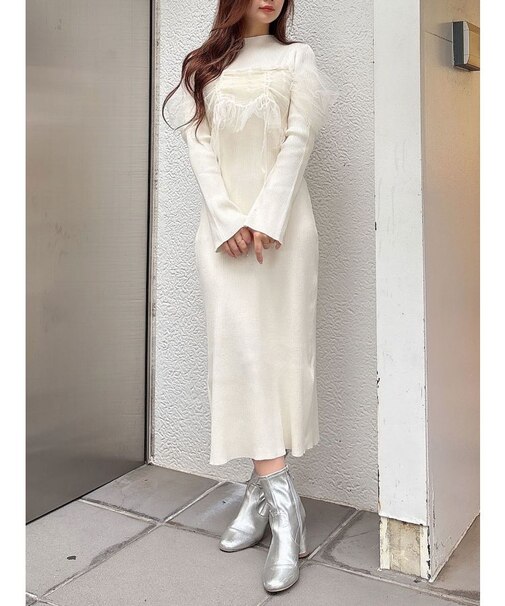 シャーリングビスチェニットワンピース