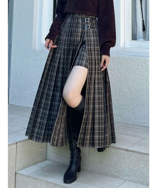 オリジナルチェックプリーツレイヤードスカート