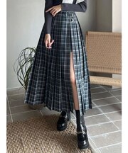 オリジナルチェックプリーツレイヤードスカート
