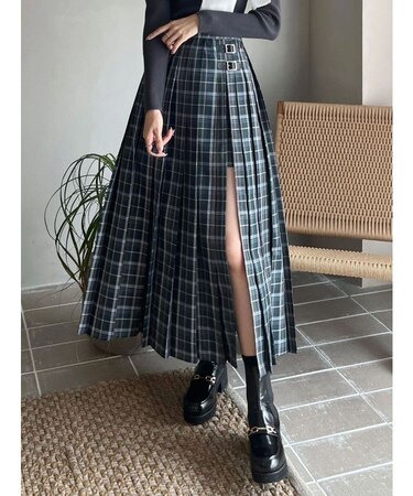 オリジナルチェックプリーツレイヤードスカート