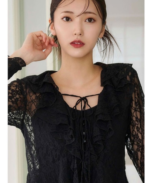 シアーラッフルダブルリボンブラウス