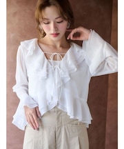 シアーラッフルダブルリボンブラウス