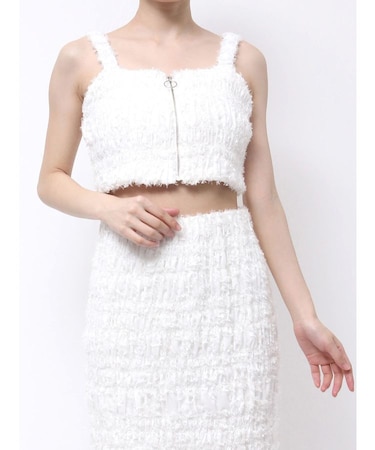 【OUNNOUN】カットジャガードシャーリングフロントZIPビスチェ