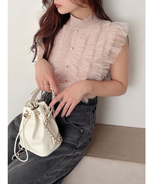 チュールフリルニット