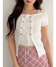 レイヤードライクレースアップニット