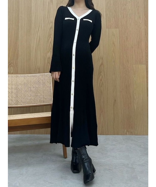 バイカラーリブマーメイドニットワンピース