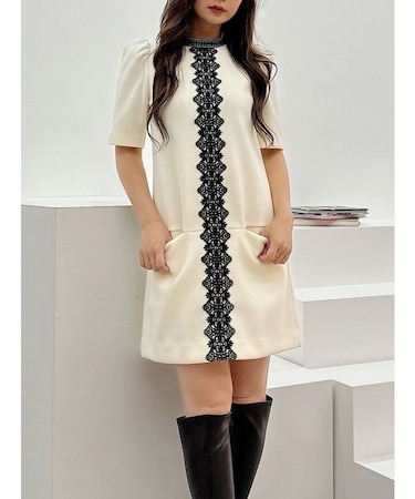 バイカラーレースミニワンピース