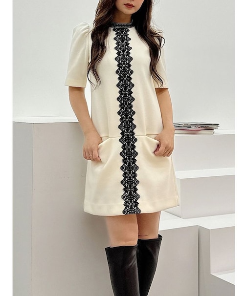 バイカラーレースミニワンピース