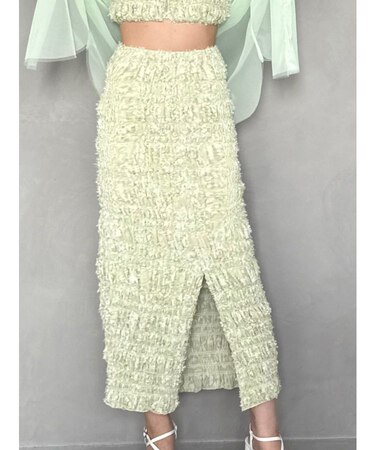 【OUNNOUN】カットジャガード シャーリング ペンシルスカート