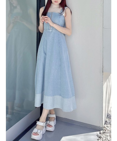 ⭐︎【新品】マーキュリーデュオ　チュール　デニム　ジャンスカ　ワンピース　ぶらうん ヘムデザインデニムジャンスカ｜マーキュリーデュオの通販