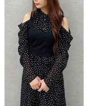 オープンショルダービスチェドッキングワンピース