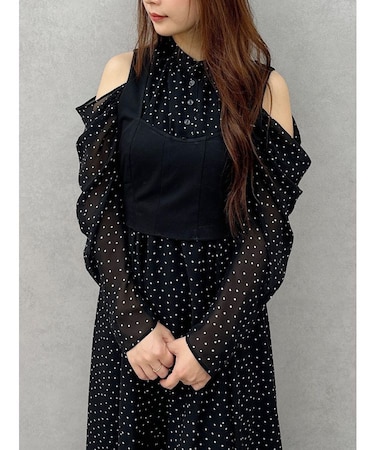 オープンショルダービスチェドッキングワンピース