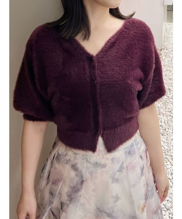 2WAYキーネックミニシャギーコンパクトカーディガン