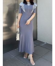 2WAYオーガンジードッキングラッフルニットワンピース