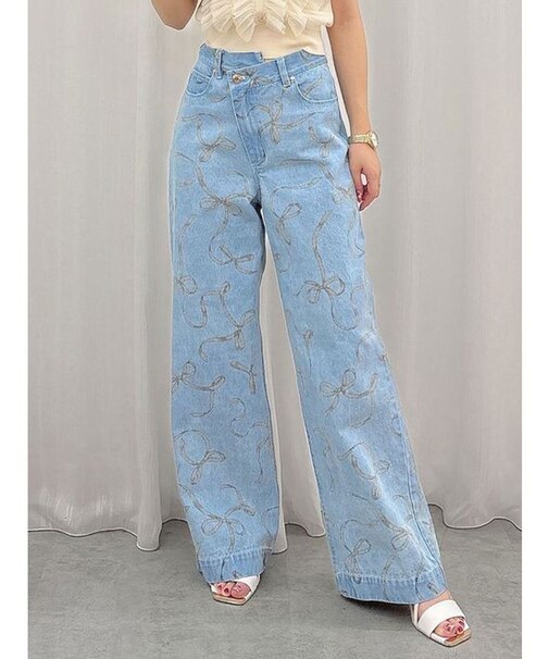 リボンプリントデニムパンツ