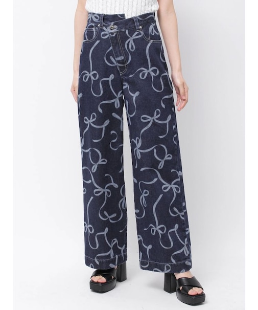 リボンプリントデニムパンツ