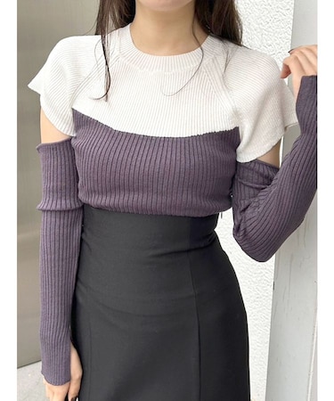 バイカラータイトニット